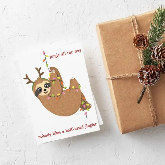Funny Sloth Christmas Greeting Cards – Jingle All The Way Holiday Notecards Bulk Pack, Boxed Set of 24 Blank Cards with Envelopes {4}