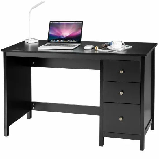 3-Drawer Home Office Study Computer Desk with Spacious Desktop White {8}