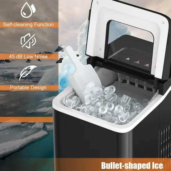 Compact and Portable Countertop Ice Maker Machine with Scoop Black {5}