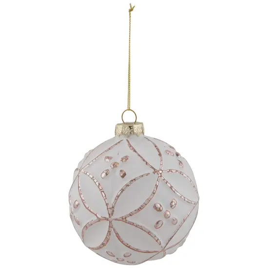 Northlight Embossed Floral Matte Glass Christmas Ball Ornament - 3.75" (95mm) - White and Rose Gold {3}