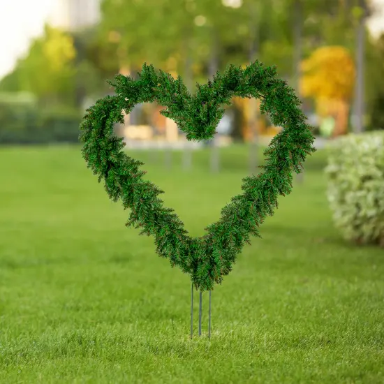 Northlight Artificial Pine Heart Shaped Wreath with Ground Stakes - 25" - Unlit Green {1}