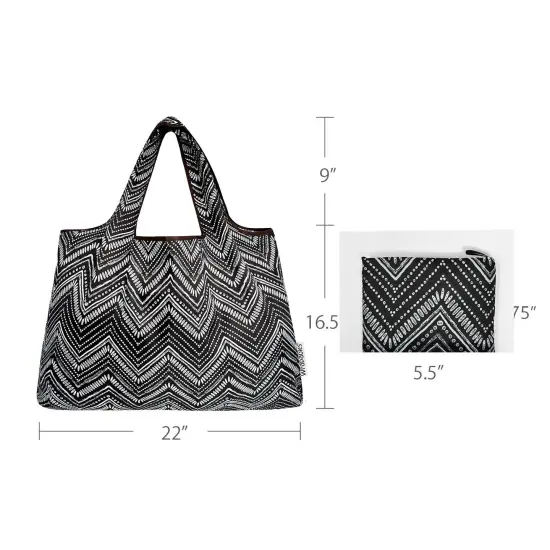 Wrapables Large Foldable Tote Nylon Reusable Grocery Bags, Intricate Chevron {2}