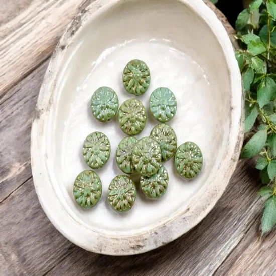 *12* 15mm Turquoise Picasso AB Dahlia Flower Coin Beads {4}