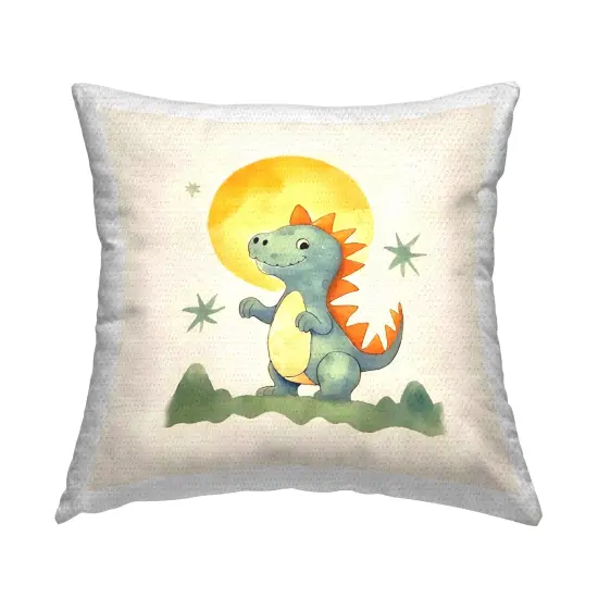 Dino Under Moonlight Outdoor Printed Pillow Design by Andrea Haase, 18 x 7 x 18 {1}