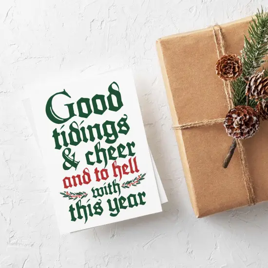Funny Holiday Greeting Cards Boxed Set – 24 Modern Christmas Notecards Featuring "Good Tidings & Cheer" Design, Quirky and Festive Bulk Pack with Envelopes {2}