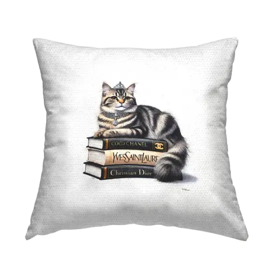 Fashion Books & Cat Outdoor Printed Pillow Design by Amanda Greenwood, 18 x 7 x 18 {1}