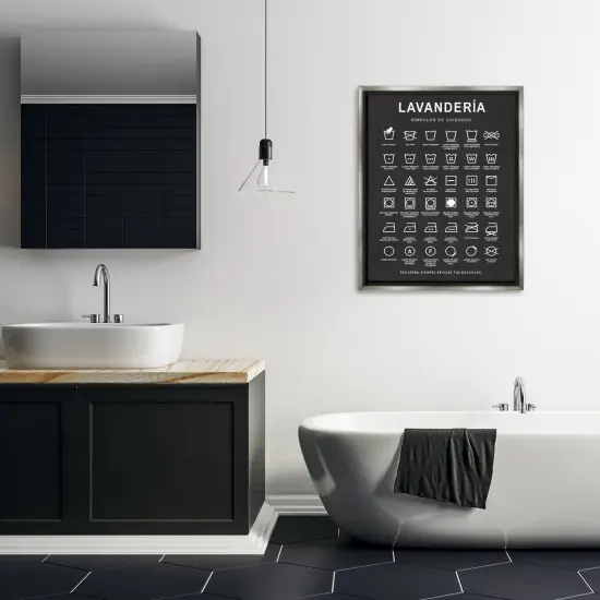 Stupell Industries Gu&iacute;a de Lavado de Ropa, Negro Framed Floater Canvas Wall Art Gray Floater Frame {2}