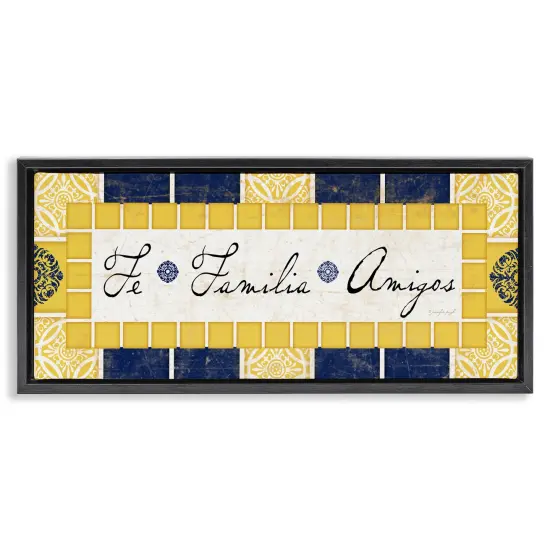 Stupell Industries Fe, Familia y Amigos Framed Floater Canvas Wall Art Gold Floater Frame {7}