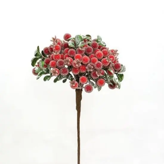 13" Red Icy Berry Cluster Pick with Perfect for Holiday Arrangements {1}