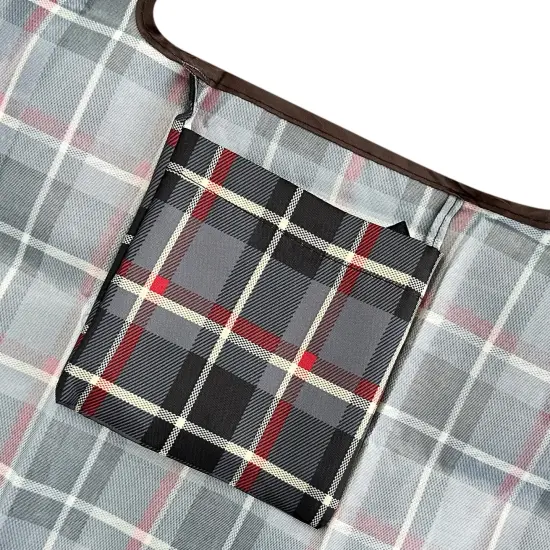 Wrapables Foldable Tote Nylon Reusable Grocery Bag (Set of 2), Black Plaid {5}