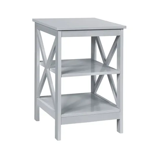 Nightstand 3-Tier X-Design with Storage Shelves Grey {8}