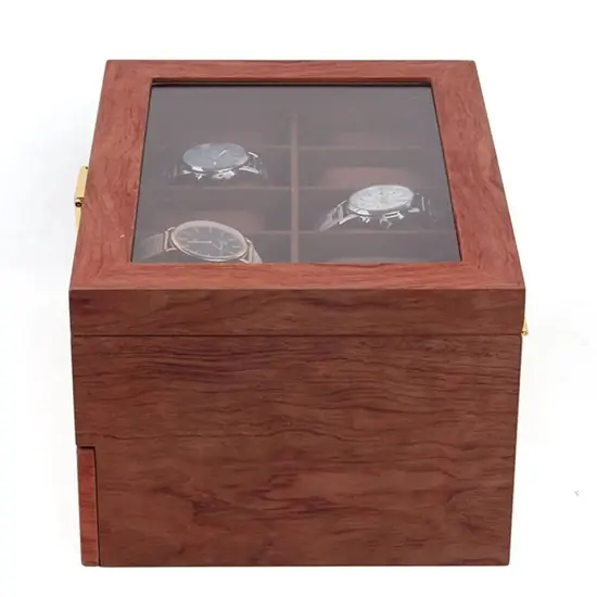 20-Slot Wooden Watches Storage Box Jewelry Organizer Case Glass Top with Drawer {4}
