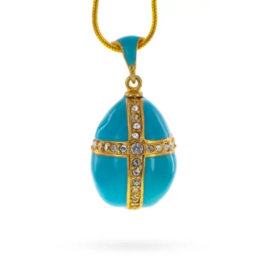 Turquoise Crystal Cross Royal Egg Pendant Necklace {1}