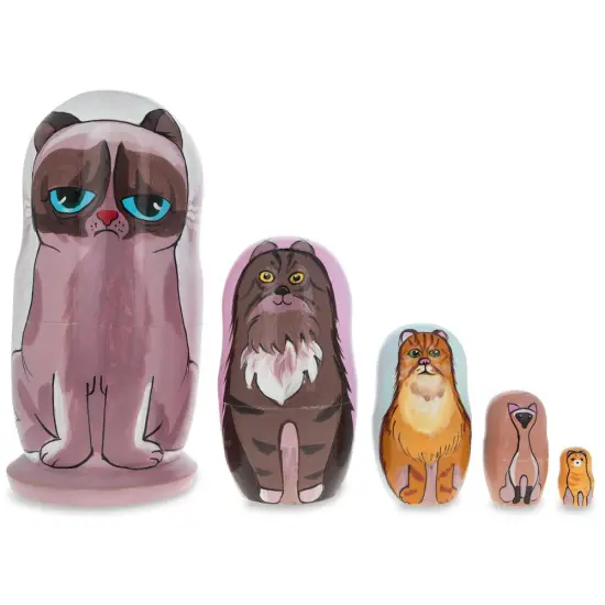 Sad Cat & Friends Wooden Nesting Dolls 5.75 Inches {1}