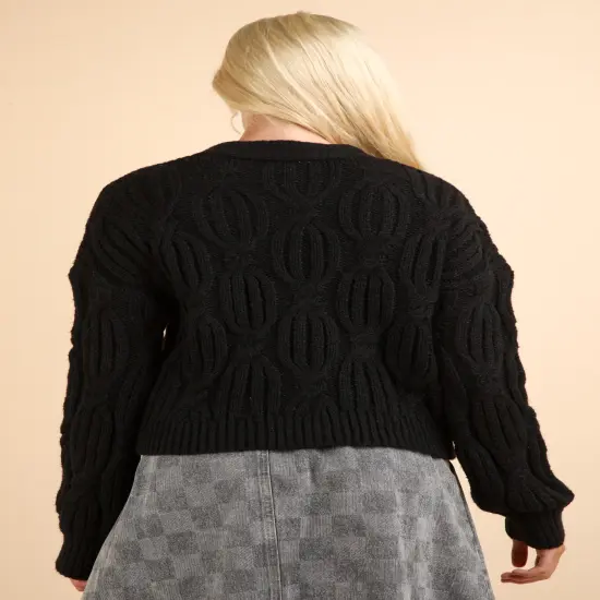 Plus Size Flower Applique Lovely Knit Sweater Cardigan HOT PINK {6}