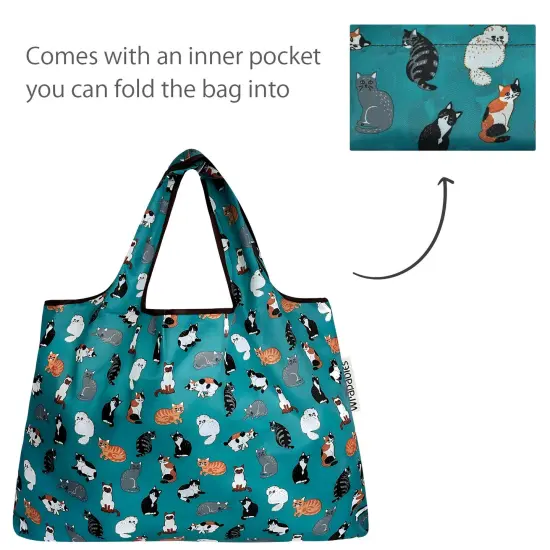Wrapables Large Foldable Tote Nylon Reusable Grocery Bags, Kitties Everywhere {5}