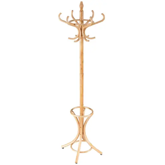 Wooden Freestanding Hat Coat Rack with Umbrella Stand Perfect for Any Room Black {8}