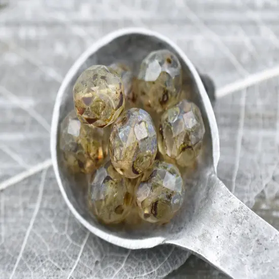 *17* 12mm Crystal Travertine Fire Polished Round Beads {5}