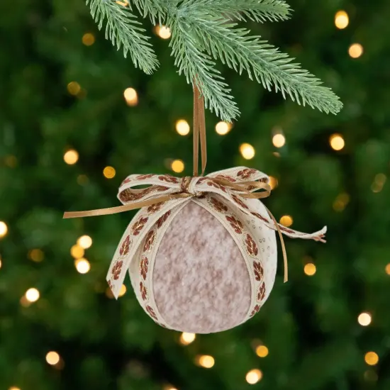 Northlight Embroidered Leaves Fuzzy Christmas Ball Ornaments - 3" - Mauve - Set of 6 Ivory {1}