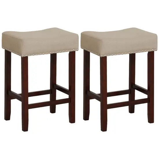 24 Inch Set of 2 Bar Stool with Curved Seat Cushions and Nail Head Trim Grey {7}