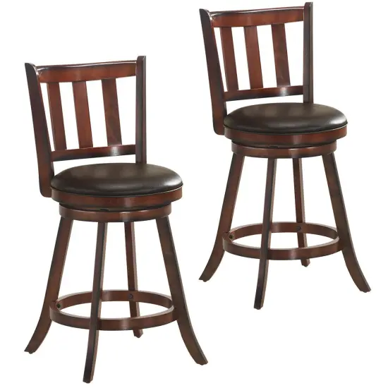 Set of 2 Wood Swivel Counter Height Dining Pub Bar Stools with PVC Cushioned Seat {2}