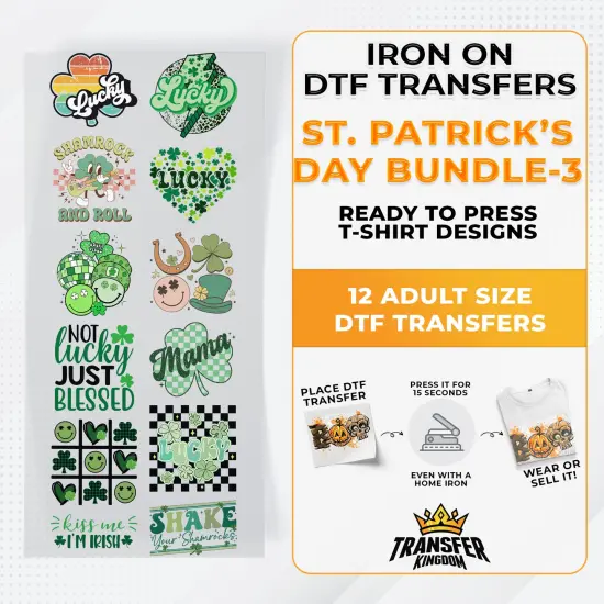 St.Patrick's Day Bundle Iron on DTF Transfer Bundle 3 - 12 Best Seller Ready To Press T-shirt Designs {1}