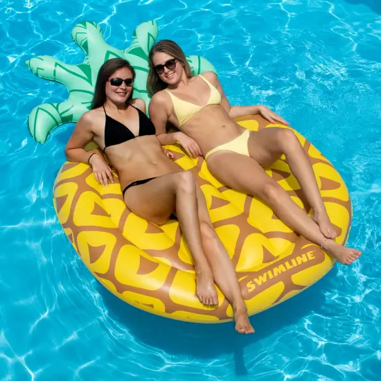 Swim Central Inflatable Green and Yellow Tropical Pineapple Swimming Pool Raft, 86-Inch {3}