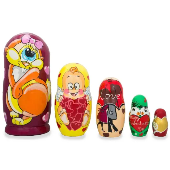 Set of 5 St. Valentine's Day Cupid Love Wooden Nesting Dolls 6 Inches {1}