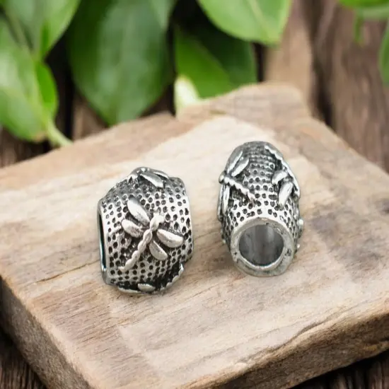 *20* 11x10mm Antique Silver Large Hole Dragonfly Barrel Beads {3}
