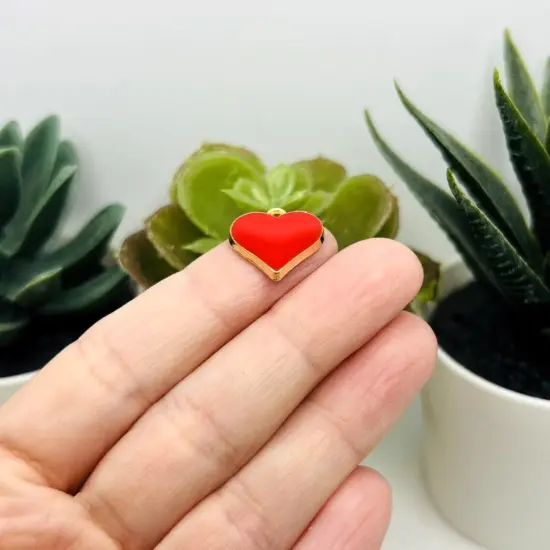 1, 4, 20 or 50 Pieces: Red Enamel Heart Charms {3}