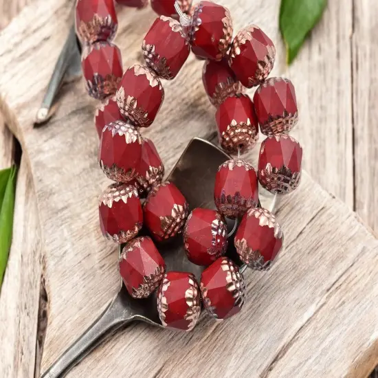 *10* 10mm Copper Washed Opaque Red Fire Polished Cathedral Beads {2}