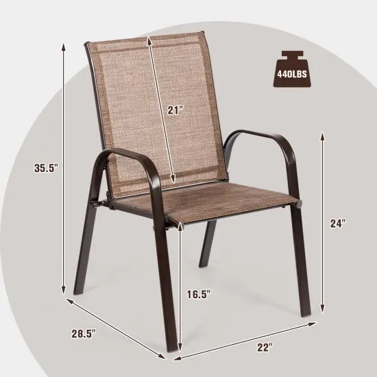 2 Pieces Patio Outdoor Dining Chairs with Powder Coated Steel Frame Brown {2}