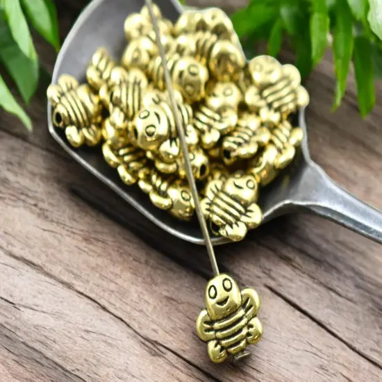 *100* 9mm Antique Gold Bee Beads {3}