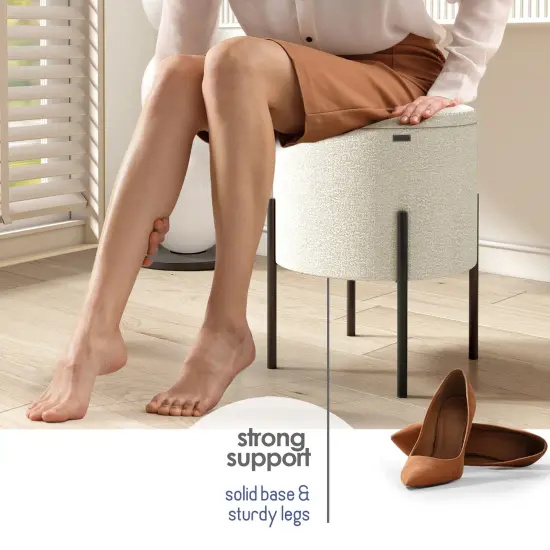 StorageBud Round Ottoman with Storage White {5}