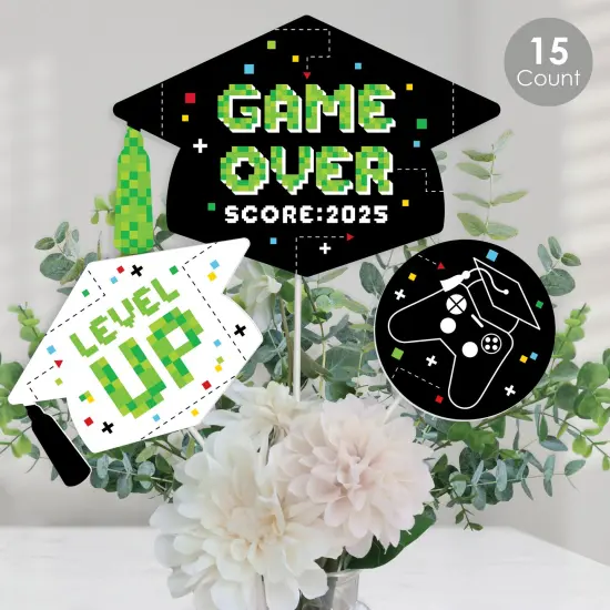 Big Dot of Happiness Game Over - Video Game Graduation Party Centerpiece Sticks - Table Toppers - Set of 15 {1}