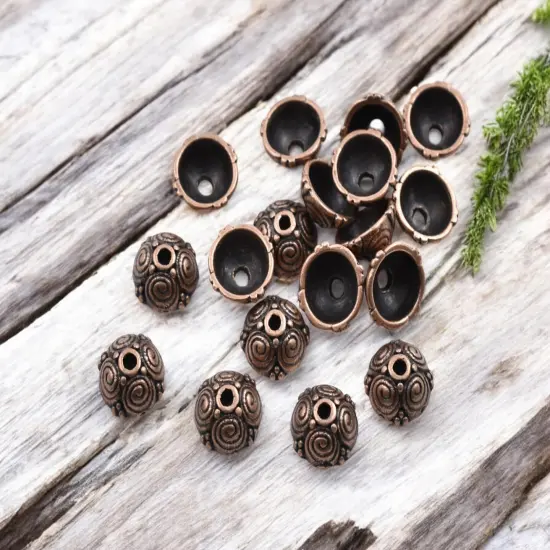 *100* 8mm Antique Copper Bead Caps {2}