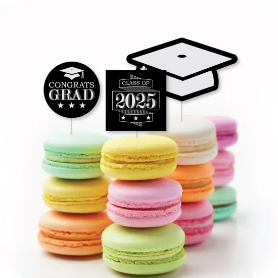 Big Dot of Happiness Graduation Cheers - Dessert Cupcake Toppers - 2025 Graduation Party Clear Treat Picks - Set of 24 {6}
