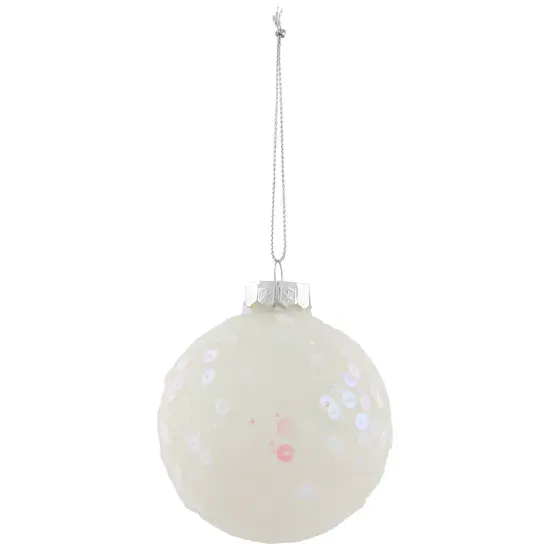 Northlight Frosted Sequined Christmas Ball Glass Ornaments - 2.75" (70mm) - White - 4ct {5}