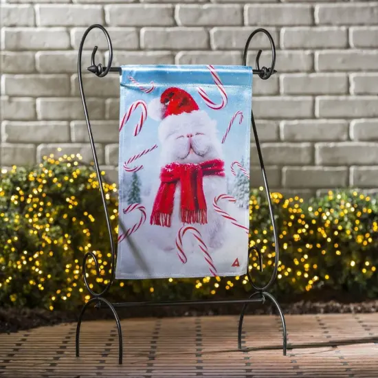 Fluffy Cat Snowman Christmas Garden Flag 2 Sided Lustre {2}