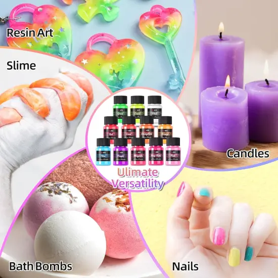 LET'S RESIN Neon Pigment Powder,12Colors Fluorescent Powder,10g/Bottle of Mica Powder for Epoxy Resin,Nail,Tumblers,Soap Making,Slime & Candle,painting, and DIY Crafts {6}