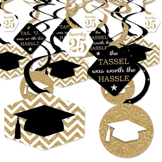 Big Dot of Happiness Gold Graduation Class of 2025 Decorations Hanging Swirls - Set of 40 {1}