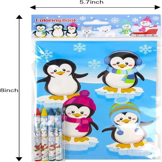 TINYMILLS Winter Snowman Penguins Coloring Book Crayon Set for Kids Party Favors with 12 Coloring Books and 48 Crayons for Holiday Goody Bag Stuffers for Kids Gifts Carnival Prizes Classroom Gift {3}
