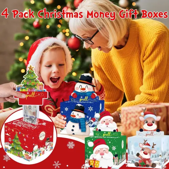 Christmas Money Box for Cash Gift Pull, Surprise Money Holder for Kids Adults with 100Pcs Transparent Bags - Fun Ways to Give Cash as a Gift for Your Loved Ones Light Blue {3}