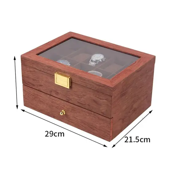 20-Slot Wooden Watches Storage Box Jewelry Organizer Case Glass Top with Drawer {2}