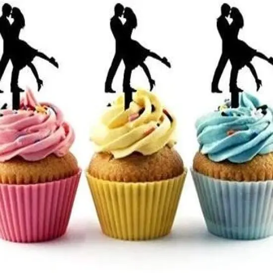 Tango Couple Silhouette Acrylic Cupcake Toppers 12 pcs {1}