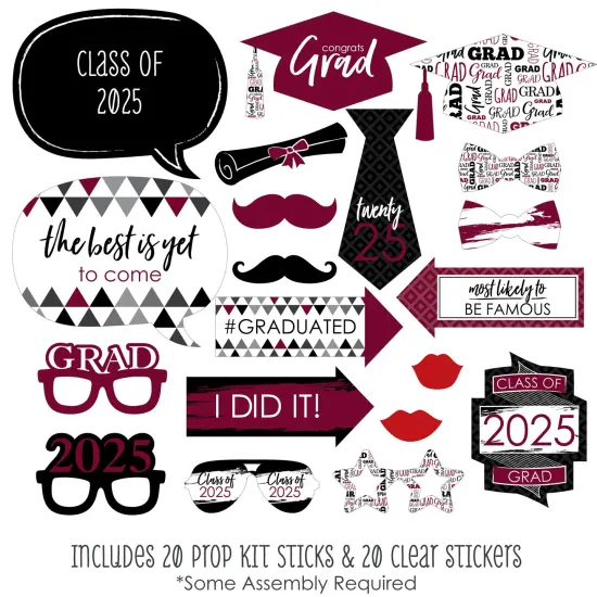 Big Dot of Happiness Maroon 2025 Graduation Party Photo Booth Props Kit - 20 Count {4}