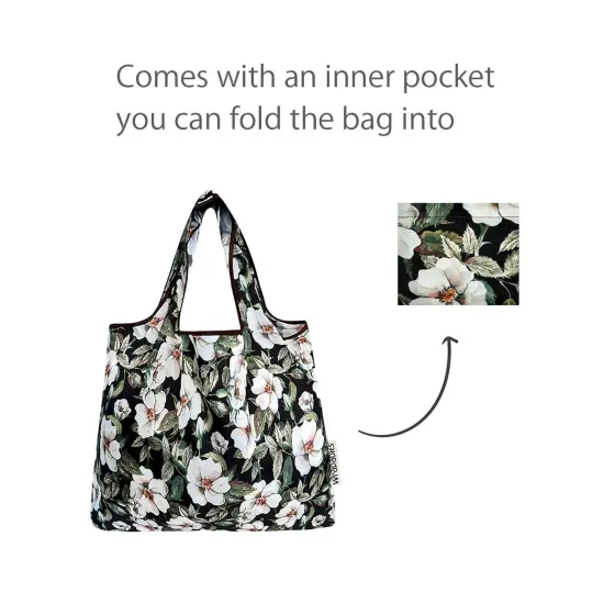 Wrapables Foldable Tote Nylon Reusable Grocery Bag (Set of 2), White Pansies {4}