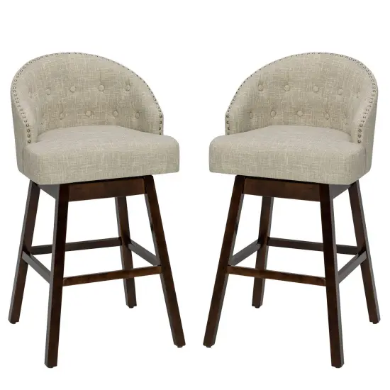 Set of 2 Swivel Bar Stools Tufted Bar Height Pub Chairs with Rubber Wood Legs Grey {7}