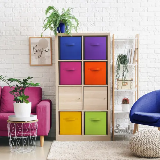 Sorbus 12 Pack Storage Bins - 11" Sturdy Collapsible Fabric Storage Cubes with Handle Bright rainbow {6}