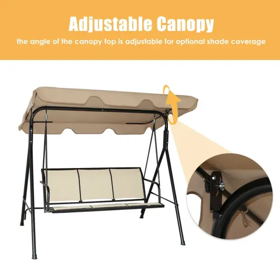3 Person Patio Swing with Polyester Angle Adjustable Canopy Brown {5}